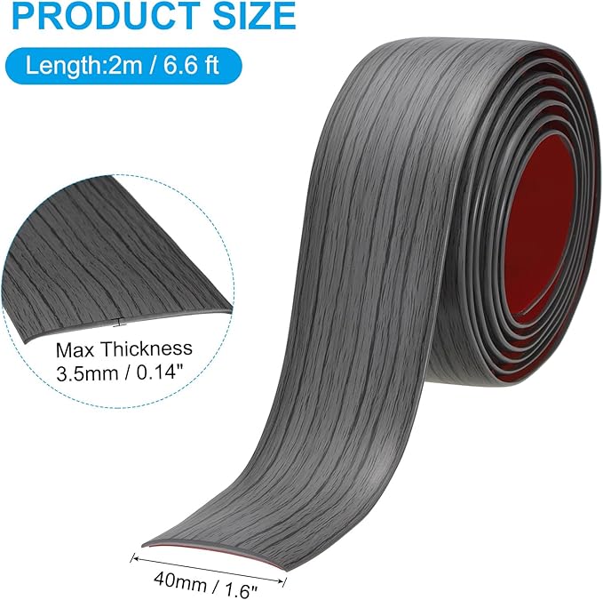 PATIKIL Self Adhesive Floor Transition Strip 1.6 in x 6.6 Ft, Vinyl Laminate Floor Flat Divider for Joining Floor Gaps Doorways Carpet Cover Floor Tiles Dark Gray Grain