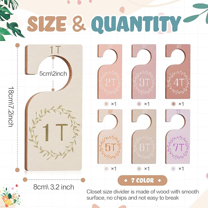 Patelai 7 Pcs Wooden Baby Closet Dividers for Clothes Organizer 1T to 7T Hanger Closet Dividers Nursery Organization for Home Baby Kids Newborn Infant Clothes (Earth Tone)