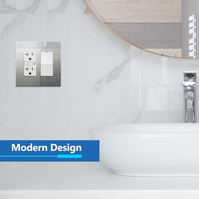 LIDER Double Decorator Wall Plate, Impact Resistant, Mirrored Acrylic, Plexiglass, Reflective Finish, Modern Upgrade, Screwless Light Switch/Outlet Cover Mid-Size 2-Gang, 4.88" x 4.92, Acrylic Silver