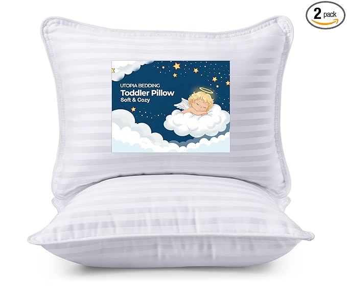 Utopia Bedding Toddler Pillow (White, 2 Pack), 13x18 Pillows for Sleeping, Soft and Breathable Cotton Blend Shell, Small Kids Pillow Perfect for Toddler Bed and Travel (Intended for Age 2 and up)