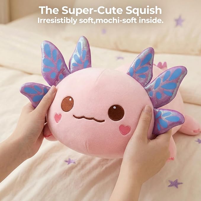 Mewaii Cute Axolotl Plush Pillow, Kawaii Plushies Pink Axolotl Stuffed Animals, Squishy Plushies, Cuddle Plush Pillow for Kids & Girls (13 Inch)