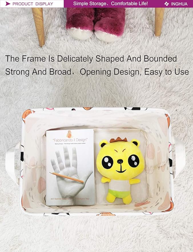 INGHUA Rectangular Storage Basket Fabric Organizer Bin for Toys,Books,Clothes,Gifts,Pets-Perfect for Home,Office,Nursery,Dorm,Shelf(Rec ball game)