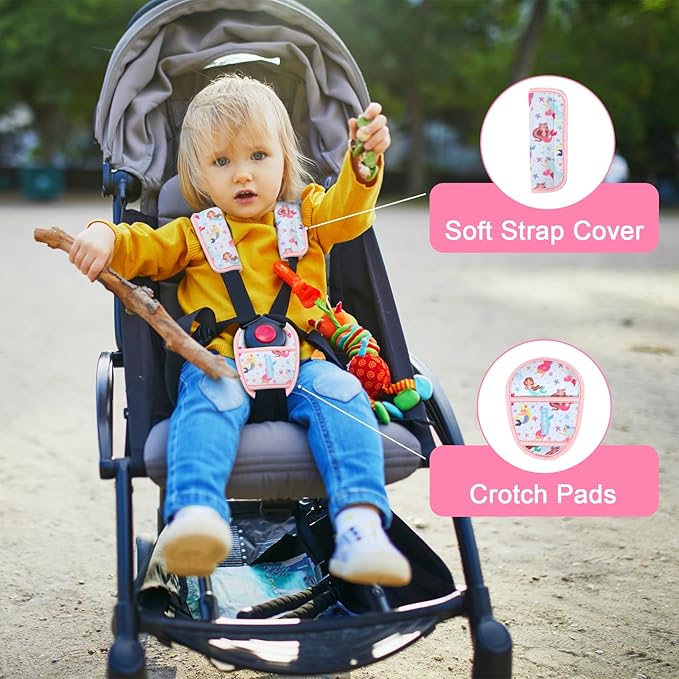 Car Seat Straps Pads for Kids, Ultra Soft Plush Car Seat Strap Covers for Kids, Infant Carseat Shoulder Pad, Hip Support for Car Seats, Pushchair, Baby Stroller. (Unicorn World)