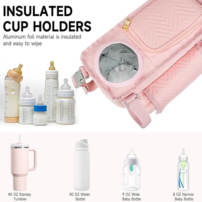 Double Stroller Caddy Compatible with Bob Duallie,Baby Jogger City Mini Gt2 and Zoe Twin V2,Double Stroller Parent Console with Cooler Bag and Cup Holder,Pink