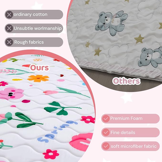 Baby Play Mat for Floor, 71'' x 59'' Thicken Foam Soft Padded Mat for Baby, Playpen Mat for Toddlers Infant Kids, Machine Washable, Non-Slip Bottom Safe for Crawling (Flower)