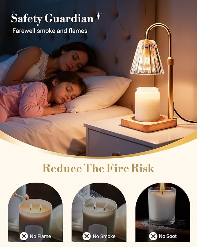 Marycele Candle Warmer Lamps 2 Pack, Electric Wax Warmer Lamp with Timer for Jar Candles, Aesthetic Home Decor, Housewarming Gifts for Women, Adjustable Height Clear