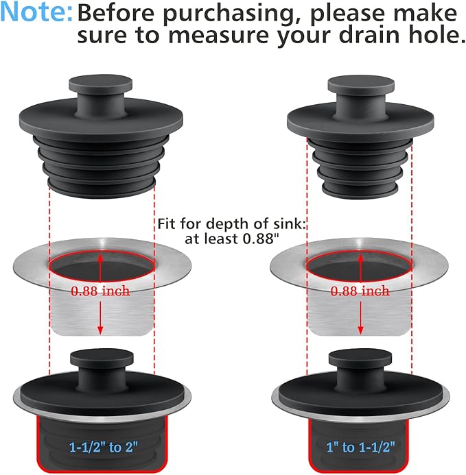 Aluvor Bathtub Stopper 2pcs Sink Stopper Tub Plug Bathroom Shower Drain Plug Silicone Bathtub Drain Plug Tub Drain Stopper Washbasin