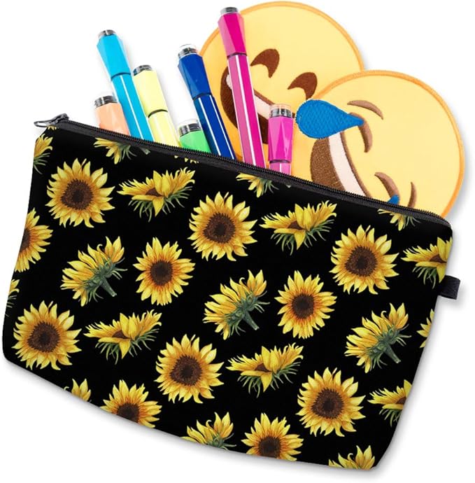Deanfun Makeup Case Small, Cosmetic Zipper Bag Waterproof for Purse Mini, Women Cute Traveling Accessories Pouch for Ladies Thanksgiving Christmas Gifts(Sunflower D2-52355)
