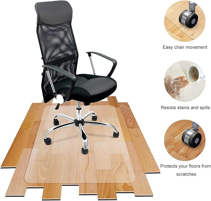 Azadx Large Chair Mat for Hardwood Floor 48 x 48'', Clear Office Chair Mat for Hard Floors Square, Plastic Office Mat for Wood/Tile Floor