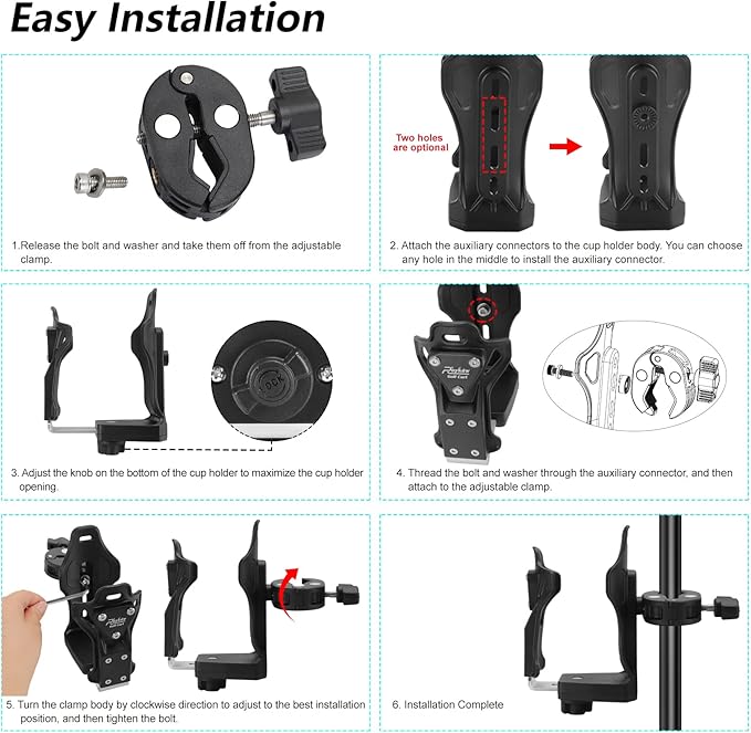 Roykaw Motorcycle ATV Cup Holder, Upgraded Bike Cup Holder, Motorcycle Drink Holder,Water Bottle Holder for Golf Push Cart,ATV/UTV,Kayak,Scooter, Boat, Stroller,Wheelchair,Tractor,Max Load 32oz