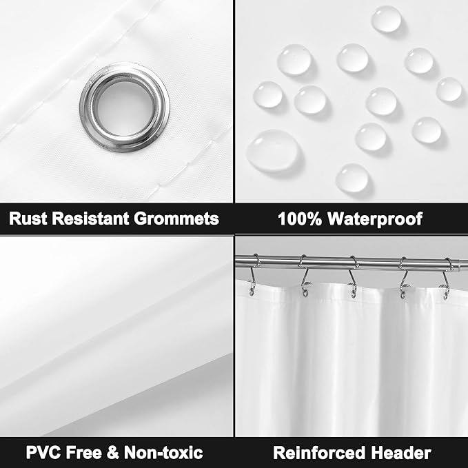 Barossa Design White Shower Curtain Liner with 6 Magnets - Waterproof PEVA Shower Liner for Bath Tub, 72" x 72" Standard Size, PVC Free & Metal Grommets - White, 72x72 (Pack of 2)