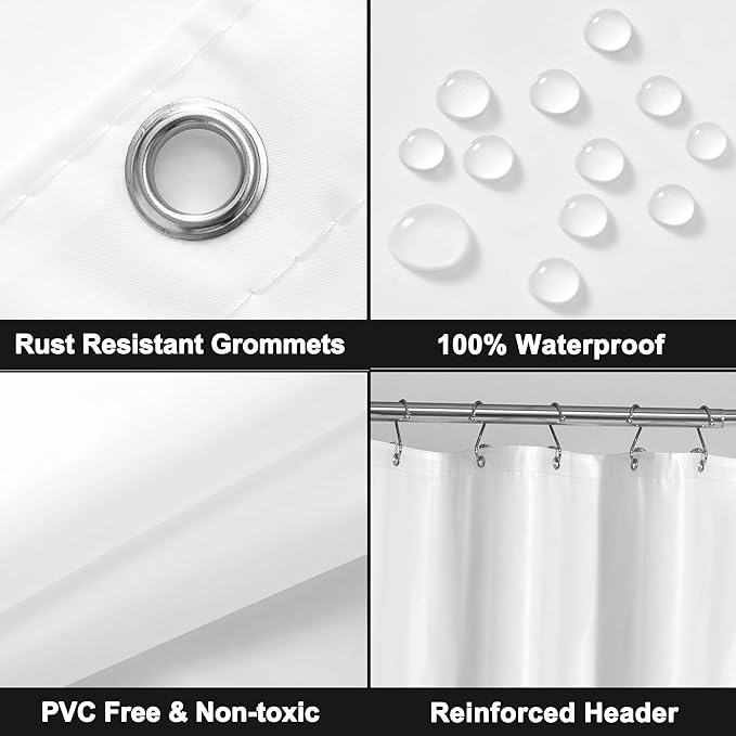 Barossa Design White Shower Curtain Liner - Premium PEVA, BPA & PVC Free, No Chemical Smell, Lightweight Shower Curtain with 3 Magnets, Metal Grommets - White, Standard Size (Pack of 2)