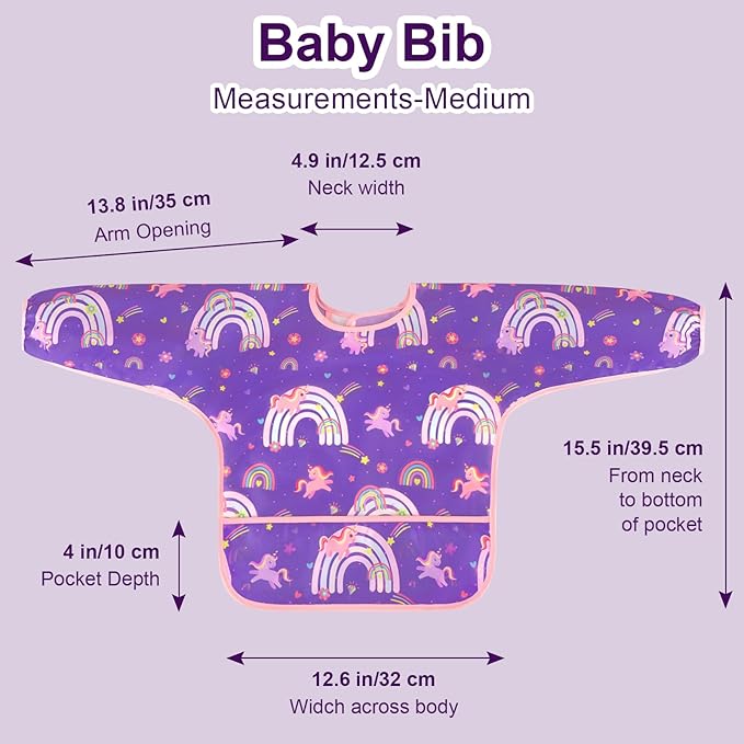Accmor 5 Pack Long Sleeve Bibs, Baby Smock Waterproof Sleeved Bib Smock for Baby Toddler 6-36 Months