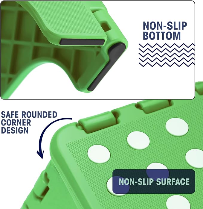 Korpai 13" Folding Step Stool for Adults and Kids Holds Up to 300 lbs,Non-Slip Folding Stools with Portable Handle, Compact Plastic Foldable Step Stool for Bathroom,Bedroom, Kitchen,Green,1PC
