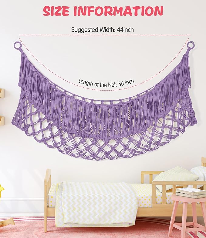 Stuffed Animal Hammock - Extra Large 56'' Long, Stuffed Animal Storage, stuffed animal Holder net, Hammock Large, Storage Hanging Organizer - Lavender