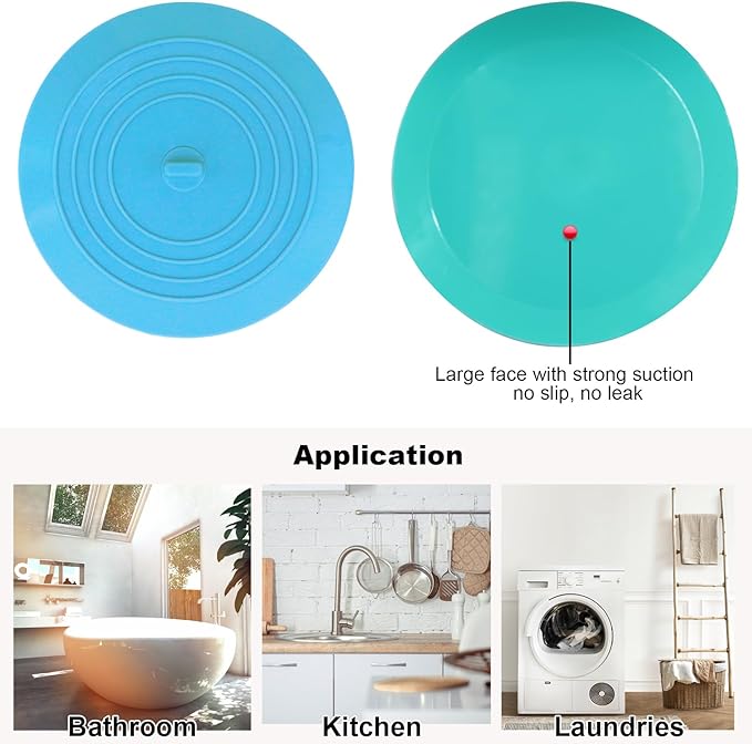 Bathtub Drain Stopper 2 Pack, 5 inches Silicone Tub Stopper Drain Cover, Bath Tub Plug Hair Stopper,Universal Flat Suction Hair Water Shower Stopper Bath Accessories (Blue&Green)