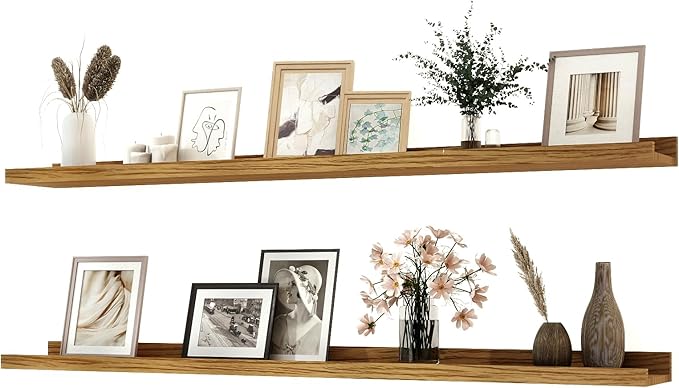 Long Floating Shelves for Wall Decor, Long Wall Mounted Storage Shelf for Bedroom, Living Room, Bathroom, Kitchen, Nursery, Display Picture Ledge Shelf with Lip Set of 2-48 Inches, Oak