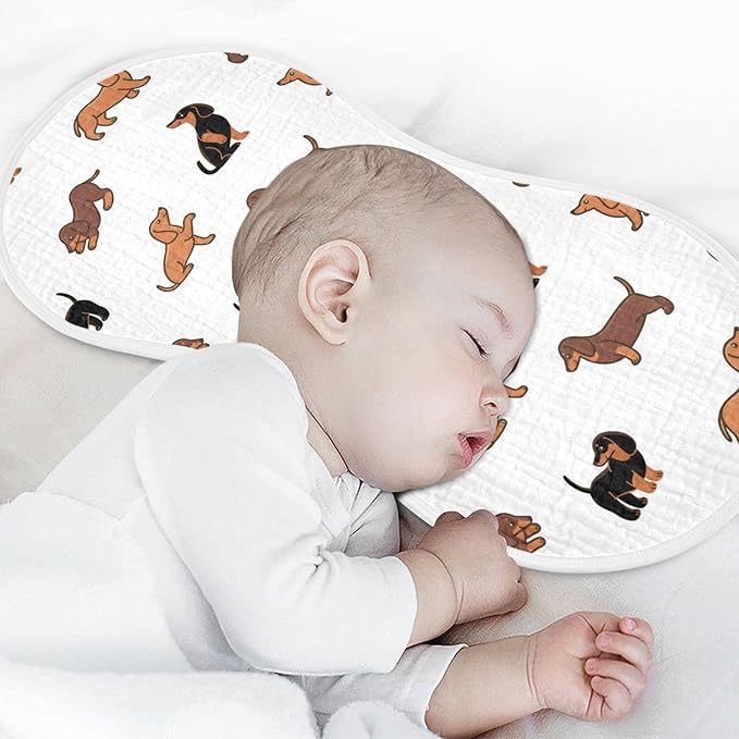 Muslin Baby Burp Cloths Set of 2, Soft Absorbent Cute Dogs Dachshunds Muslin Washcloths, Bibs, Face Towel for Newborn Boys Girls, 22 x 11 Inch