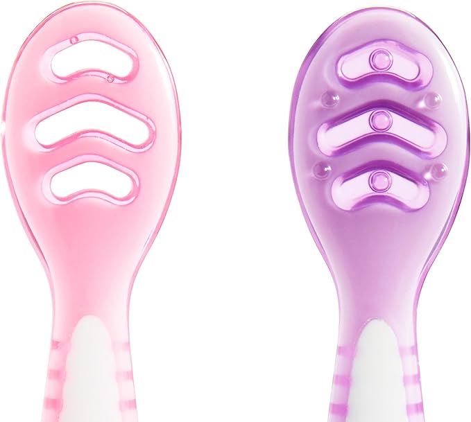 Munchkin® Gentle Dip™ Baby Spoons for Self Feeding and Baby Led Weaning, 3 Pack, Pink/Purple