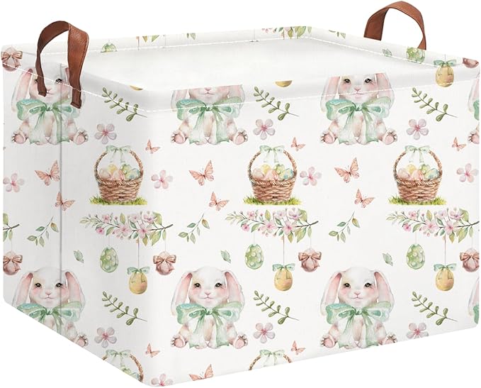 HKEC Rectangle Easter Bunny Basket Empty,Gift Basket, Room Decor,Waterproof Storage Bin, Books Box(Easter Bunny)