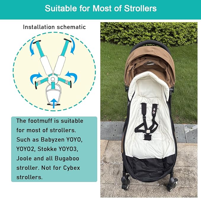 Universal Pushchair Footmuff for Babyzen YOYO/YOYO2 /Joolz/Bugaboo, Waterproof Fabric Base, Easy-Clean, Warm Foot Cover for Strollers