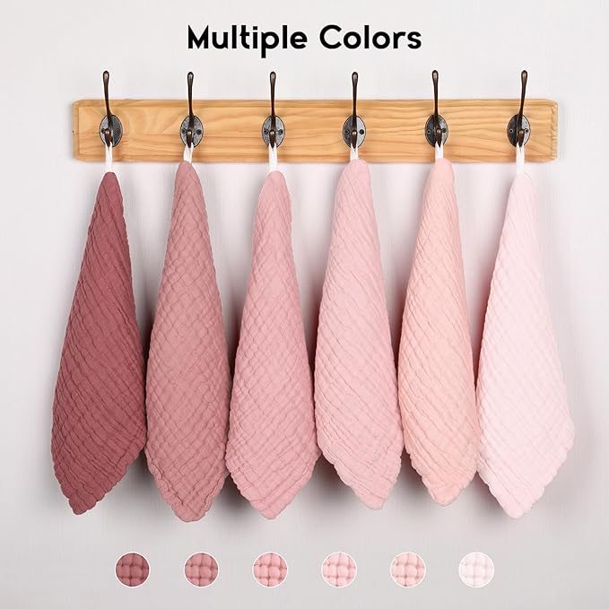 Unnivoll Muslin Burp Cloths Baby 12''X12'', Baby Washcloths 6 Pack, 100% Cotton Baby Wash Cloths Absorbent and Soft for Newborn Infants Kids Boys Girls - Gradient Pink