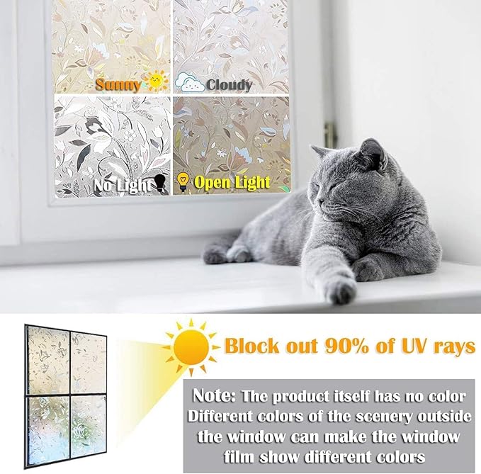 Bloss Window Privacy Film Decorative Stained Glass Window Film, Static Window Clings UV Anti Removable Privacy Film for Glass Door Heat Blocking (17.7 x 78.7 Inch)