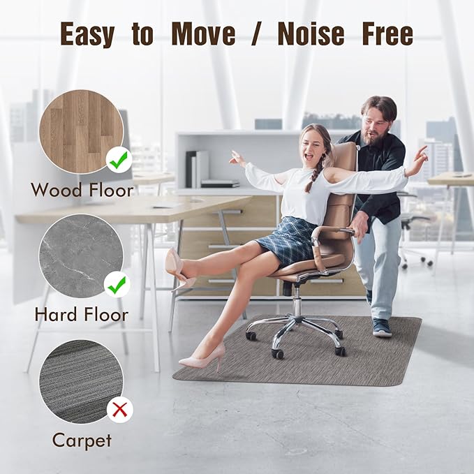 Blvornl Office Chair Mat for Hardwood Floor, 32.3"x 47.2" Desk Chair Mat for Hard Wood and Tile Floor, Large Anti-Slip Hard Floor Protector Rolling Chair Pad, PVC Desk Rug, Dark Grey