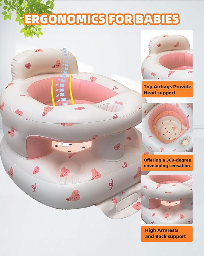 AGITVPS Inflatable Baby Seat for Babies 3-36 Months, Built in Air Pump Baby Chair Sit Me up Floor Seat for Baby, Bumbo Seat for Learning to Sit, Feeding, Camping (Surround-Love Bunny)