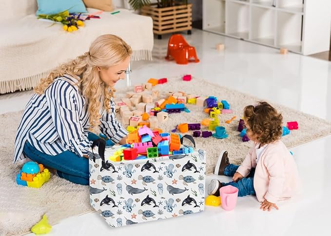 Essme Rectangular Ocean Baskets,Kids Storage Box,Cute Basket for Kids with Handles for Room Decor, Book Bins,Shelf Basket.(Sea)
