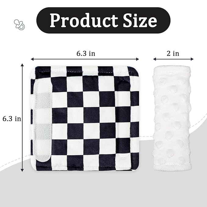 DILIMI Baby Car Seat Belt Covers, 2Pcs Carseat Shoulder Strap Pads, Soft Minky Car Seat Neck Covers, Newborn Car Seat Strap Protectors, Stroller Strap Covers for Baby Kids, Black Checkered