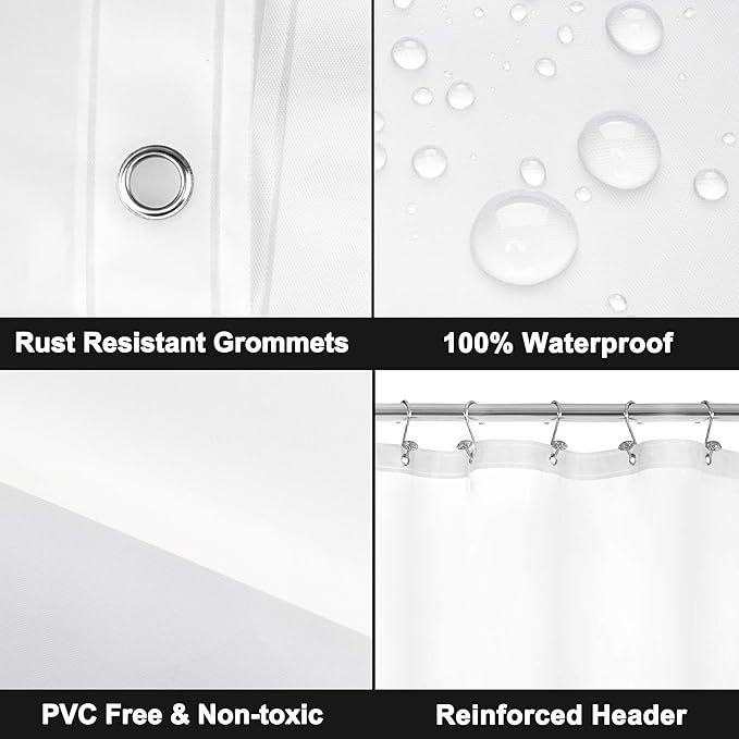Barossa Design Extra Long Shower Curtain Liner with 6 Magnets - 72" x 84" XL, Waterproof PEVA Shower Liner for Bathroom, PVC Free, Metal Grommets - Frost, 72x84 (Pack of 2)