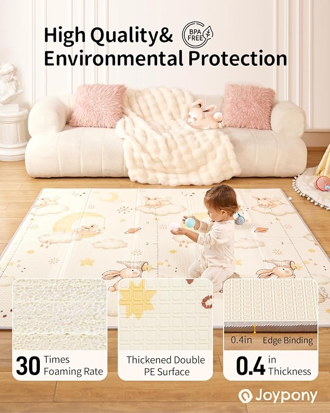 Baby Play Mat, 79 x 71 Inches Extra Large Foldable Play Mats for Babies and Toddlers, Waterproof & Anti-Slip Portable Foam Floor Mat for Tummy Time with Travel Bag