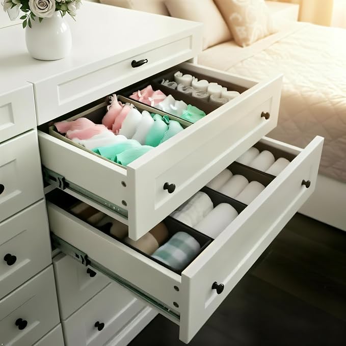 Foldable Fabric Drawer Organizer Set 4 Pack Dresser Dividers - Sock Underwear Storage Bins Gray