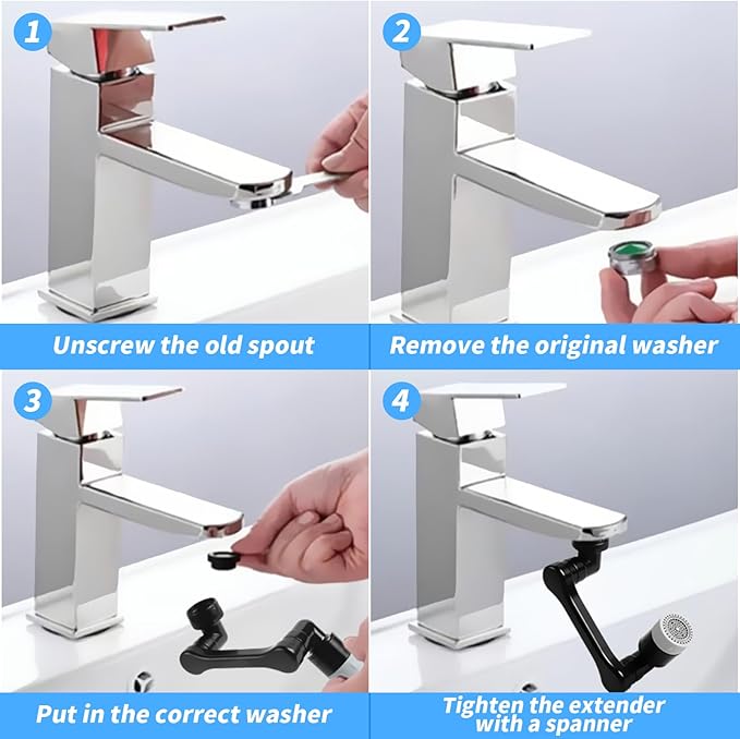 Longing Home 1080° Swivel Faucet Extender with 2 Function, Heavy Duty Rotating Sink Extension, Universal Swivel Robotic Arm, Rotating Splash Filter Extension for Kitchen Bathroom-2 Pcs/Black