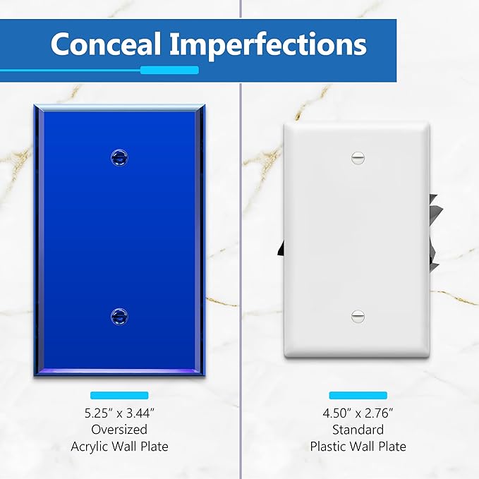 LIDER Acrylic Wall Plate, Impact Resistant, Mirrored Plate, Plexiglass Cover, Acrylic Glass, Reflective Finish, Modern Decor - Oversized 1-Gang 5.25" x 3.44", Blue 5 Pack