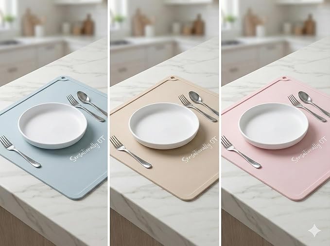 Green - Premium Silicone Placemat for Toddlers - Non-Slip, Easy Clean Design, Kids Placemats for Dinning Table, Portable, Perfect Mess-Free Mealtime & Playtime