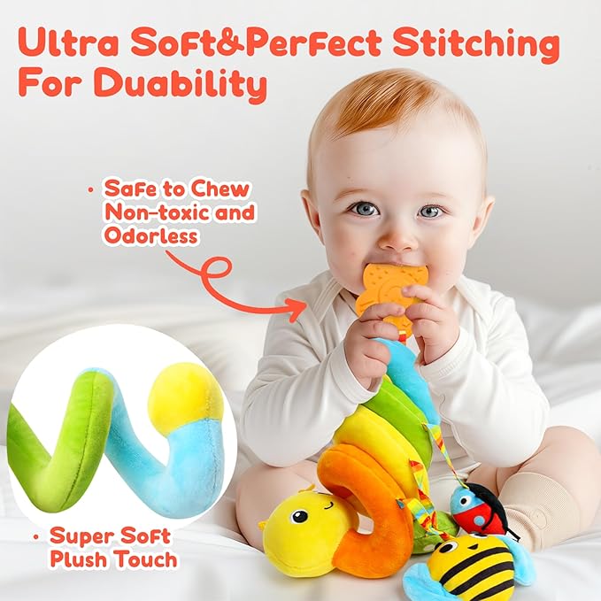 TSYAN Car Seat Toys for Babies 0-6 Months Boy,Baby Spiral Hanging Plush Activity Toys Thank You Gifts for Newborn 0 3 6 9 12 Months Baby Boys Girls