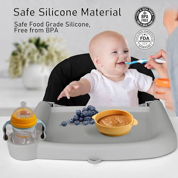Baby Dining Tray Compatible with Inglesina Fast Table Chair Silicone Baby Dining Tray for Clip-On Fast Table Chair Dishwasher Safe BPA Free Silicone Removable Dining Tray Accessory -Light Gray