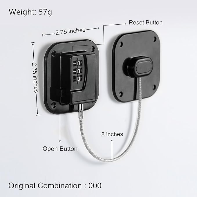Refrigerator Lock, Heavy Duty Fridge Lock, Combination Lock for Refrigerator Cabinets, Drawers, Safety, Easy Install No Keys Needed (Black-2Pack)