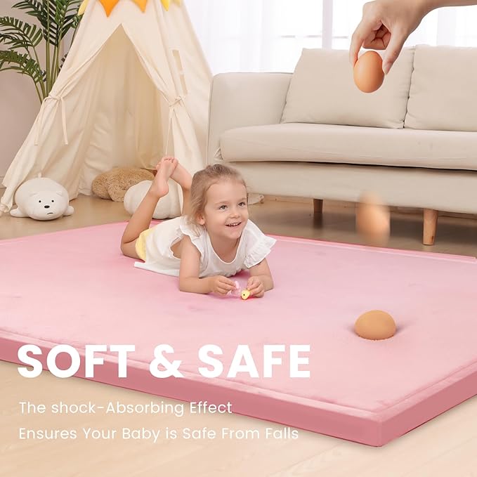 Huloo Sleep 2" Extra Thick Baby Play Mat for Floor,Ultra Soft Elasti Foam Mat for Tummy Time & Crawling,Playpen,Non Slip Nursery Rug for Toddlers,Infants,kids,Tatami Style for Yoga,Playroom(Pink)