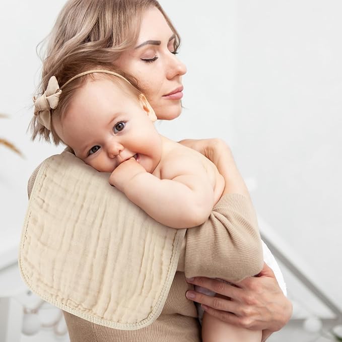 MIGIOL Baby Burp Cloth 100% Cotton Newborn Cotton Muslin Burp Cloth 10x20 inches (White & Coffee 6 Pieces)