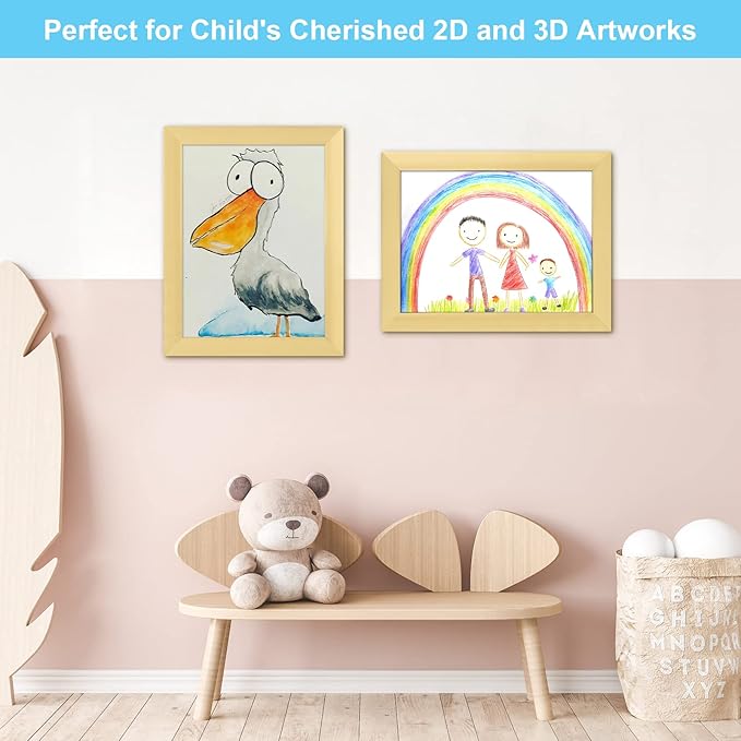 [2Pack] Kids Art Frames, 9x12 Front Opening Kids Artwork Frames Changeable, Gold Artwork Display Storage Frame for Wall, Holds 50 Pcs, for 3D Picture, Crafts, Children Drawing, Hanging Art, Portfolio