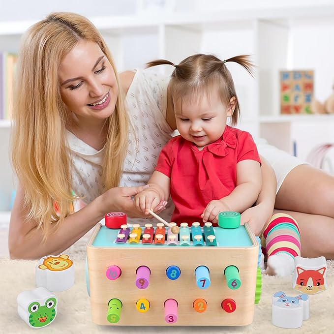 LAAVII Montessori Baby Hammer Pounding Toy for Toddlers Boys Girls 2 3 4 Years Old, Educational Learning Toy Xylophone Color Shape for Toddler 2-4 Halloween Christmas Birthday Gift Toy
