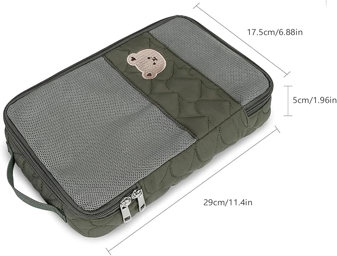 Baby Diaper Bag Organizer Pouches - 2 Pack Waterproof Pod Hanging Diaper Bag Cute Bear Mesh Bag Reusable, Washable or Baby Cloth Diapers (Green&Pink)