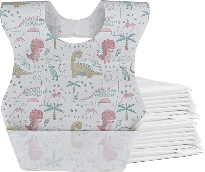 Baby Disposable Bibs Travel Feeding Bib 25pcs - Leakproof Liner, Food Catcher Pocket for 6-18 Months Babies Toddlers