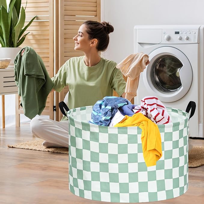 MAIZMZ Checkered Storage Basket Extra Large 80L Kids Hamper Baby Laundry Basket Waterproof Toys Car Organizer Collapsible Canvas for Home/Dorm/Pet/Office/Closet/Shelf/Gift Baskets