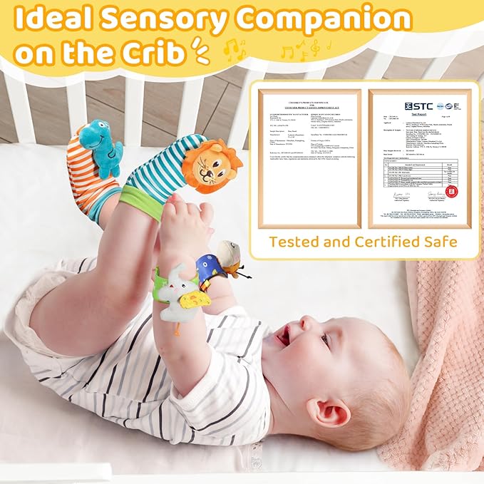 URMYWO Wrist Rattles for Baby - Rattle Socks - Foot Finder Set - Baby Toys for 0-12 Months Infant - Newborn Essentials - Early Learning Sensery Toys for Boys and Girls as Shower Gifts Stocking Stuffer