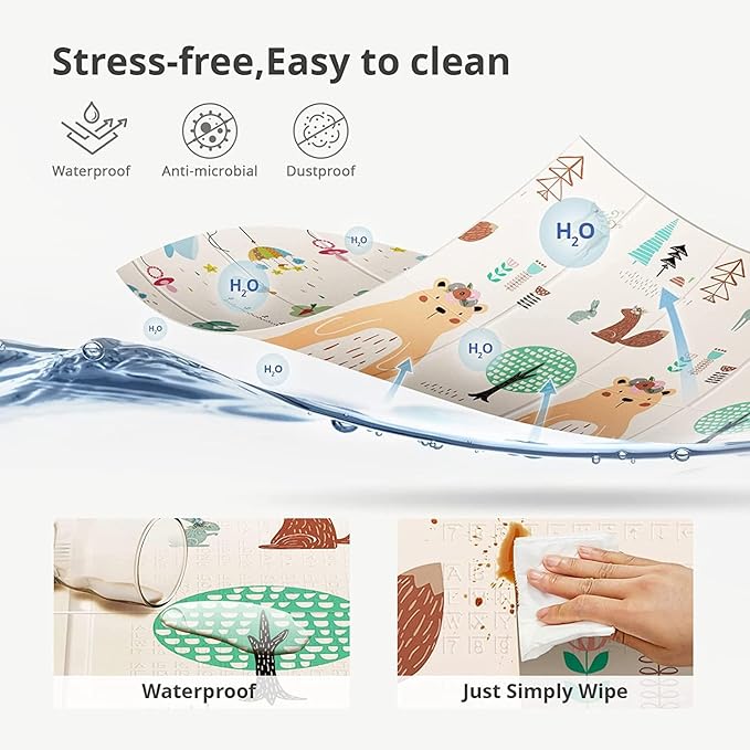 UANLAUO Foldable Foam Kids Play Mat for Babies - Reversible Baby Floor Mat for Infants/Toddlers, Non-Toxic Waterproof Thick Baby Crawling Mats, Indoor Outdoor Playmats for Babies(71x59x0.4 Inch)