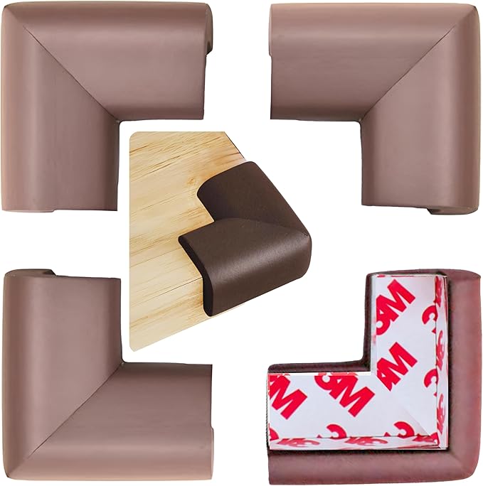 Soft Foam Corner Protectors for Baby, Bed Frame Corner Guards, Sharp Edge Desk Furniture Safety Cover Bumpers for Kids, 3M Adhesive Pre-Taped Rubber Padding Cushion (Coffee Brown, 4 Pack)
